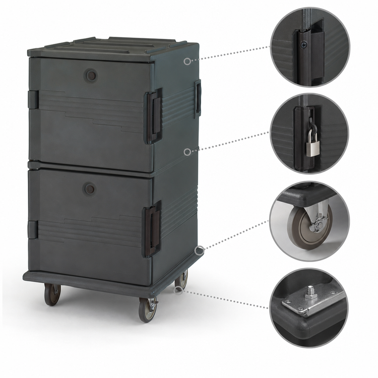 Product image #4 for Cambro Ultra Camcart UPC1600SP110 Double-Compartment Front-Loading Insulated Food Pan Carrier with Security Package, Black
