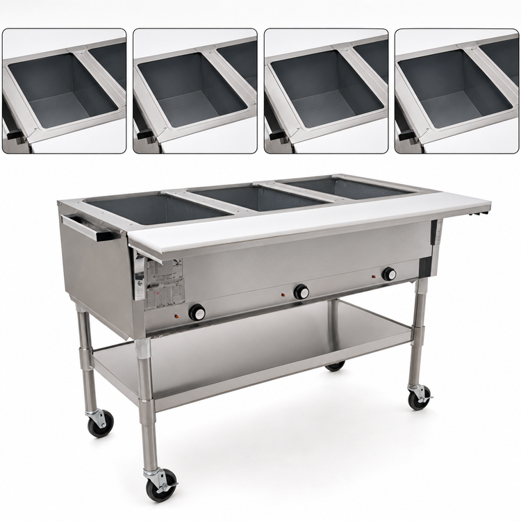 Product image #3 for Eagle Group 66 Inch Portable Electric Hot Food Table with 4 Dry Wells, Cutting Board, and Open Base