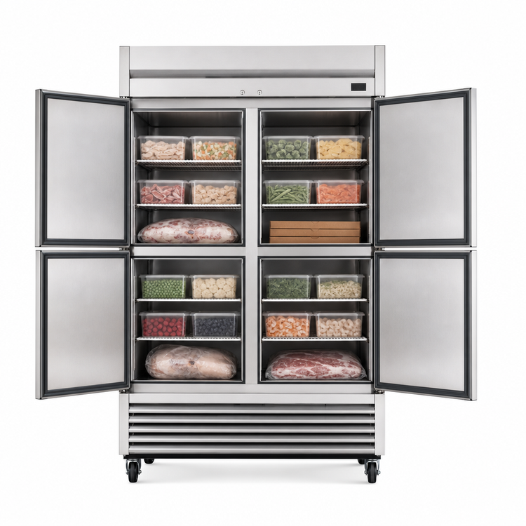 Product image #3 for True Two-Section Reach-In Freezer with 4 Half Doors, -10°F