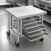 Thumbnail image #3 for Advance Tabco Mobile Mixer Table with Tray Slides and 6-Pan Rack, 36 Inch x 30 Inch x 28 Inch, 304 Stainless Steel Top, Galvanized Base