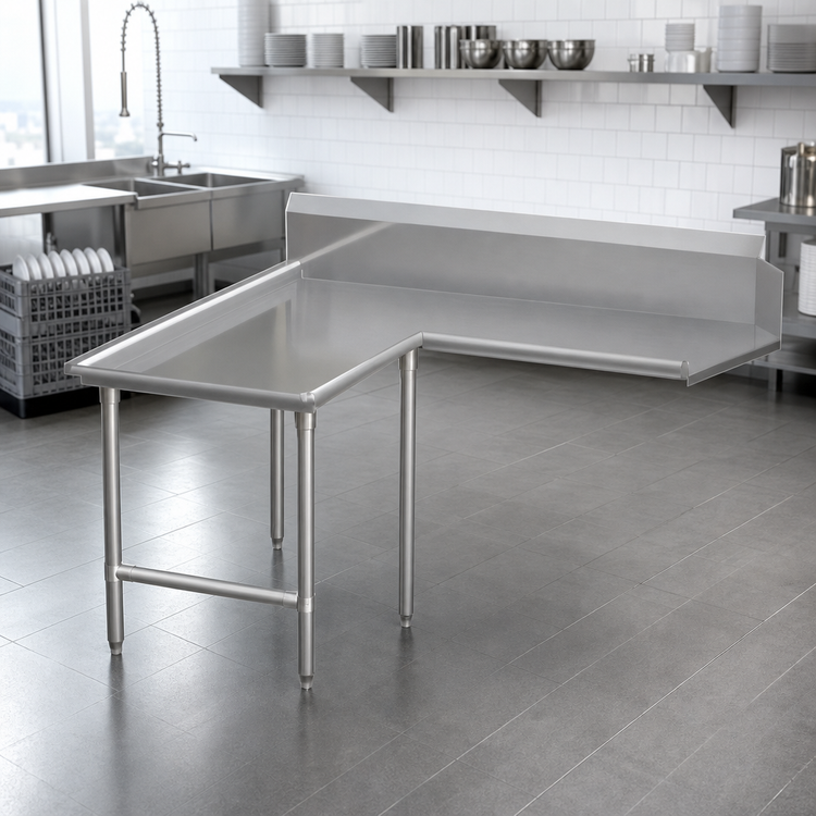 Product image #3 for John Boos Pro-Bowl L-Shaped Island Clean Dishtable, 60" Machine-to-Corner x 48" Corner-to-End, Right-to-Left, 16/300 Stainless Steel