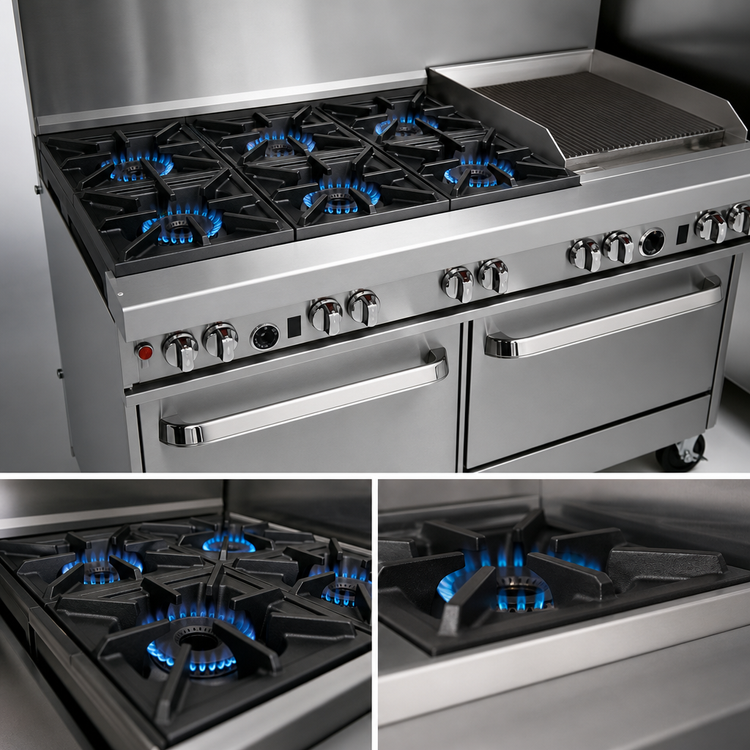 Product image #3 for Southbend Ultimate 60-Inch Commercial Gas Restaurant Range with 6 Open Burners, Right 24-Inch Griddle/Broiler, Convection Oven, and Cabinet Base