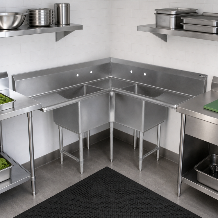 Product image #3 for John Boos Pro-Bowl 3-Compartment Corner Sink with Dual 36" Drainboards