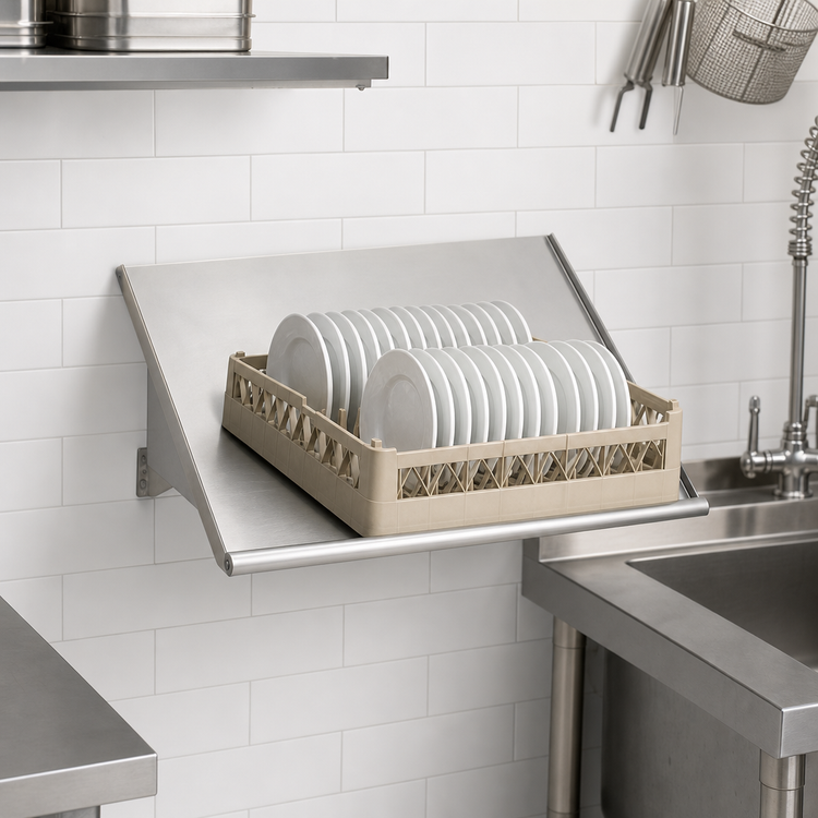 Product image #3 for Advance Tabco Wall-Mounted Stainless Steel Sorting Shelf for 1 Full-Size Dish Rack, 22 Inch