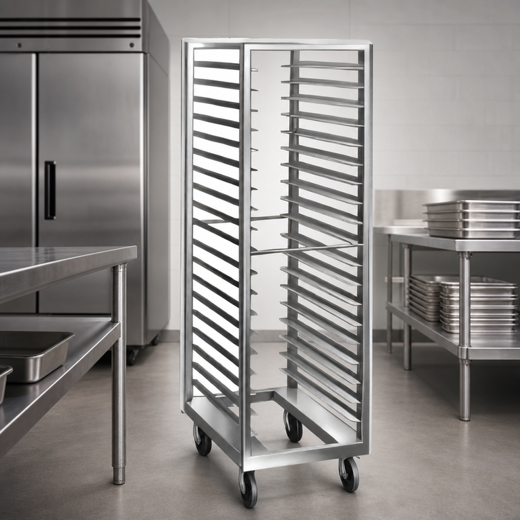 Product image #3 for Dinex Roll-In Refrigerator Sheet Pan Rack, Open Frame Aluminum, 18-Pan