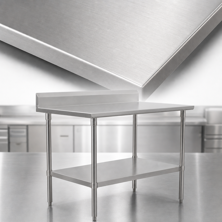 Product image #3 for John Boos Stallion 60-Inch W x 24-Inch D 16-Gauge Stainless Steel Top Work Table with 5-Inch Backsplash and Adjustable Undershelf