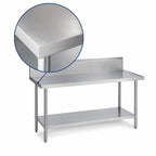 Thumbnail image #3 for Duke Manufacturing 314-3048-10R 48 x 30 Inch Stainless Steel Work Table, 14 Gauge 300 Series Top, 10 Inch Riser, Galvanized Undershelf