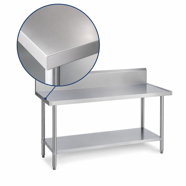 Product image #3 for Duke 48 Inch x 30 Inch 14 Gauge Stainless Steel Work Table with 10 Inch Riser and Galvanized Undershelf