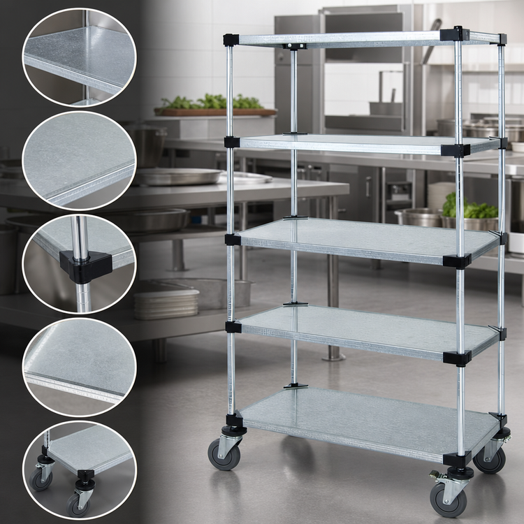 Product image #3 for Mobile Shelving Cart with 5 Solid Galvanized Steel Shelves, 60 x 18 x 69 Inches