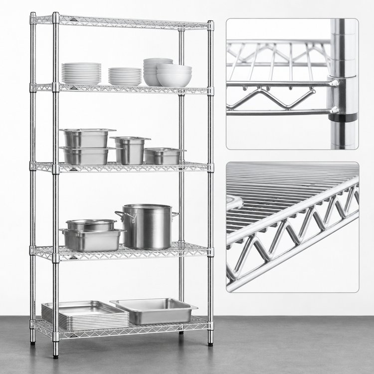 Product image #3 for Eagle Group Redipak Stationary 4-Tier Wire Shelving Unit, 36"W x 18"D x 74"H, Chrome Finish