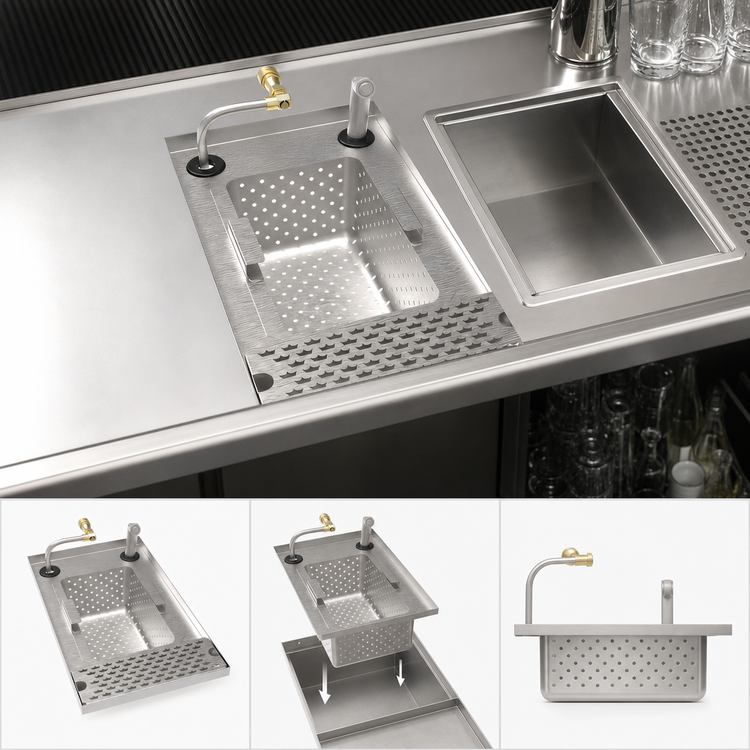 Product image #3 for MoveWell Underbar Modular Dump Sink Insert, 12 x 21 x 6 Inches, Wide Wash, Stainless Steel