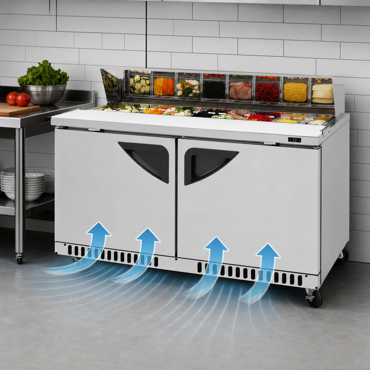 Product image #3 for Turbo Air Super Deluxe 60-Inch Front-Breathing Stainless Steel 2-Door Sandwich/Salad Prep Table, 16-Pan, 14.8 Cu. Ft.