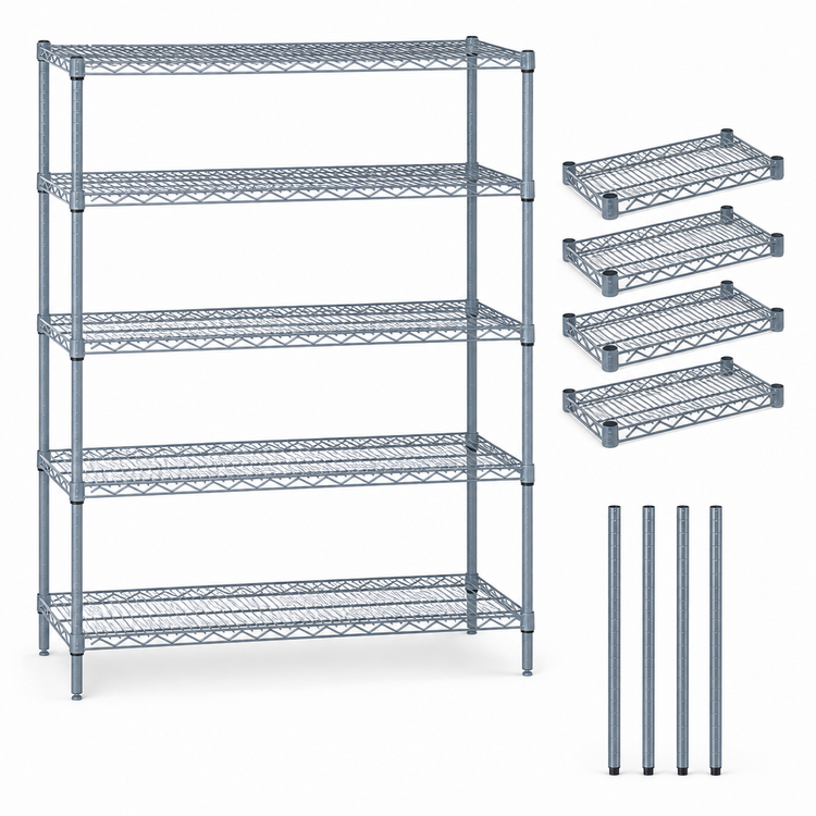 Product image #3 for Quantum Stationary Wire Shelving Starter Kit, 72"W x 24"D x 63"H, Gray Epoxy Antimicrobial Finish