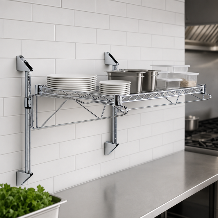 Product image #3 for Quantum Cantilever Single Shelf Wall-Mount Wire Shelving Unit, 60 x 18 Inches, Chrome