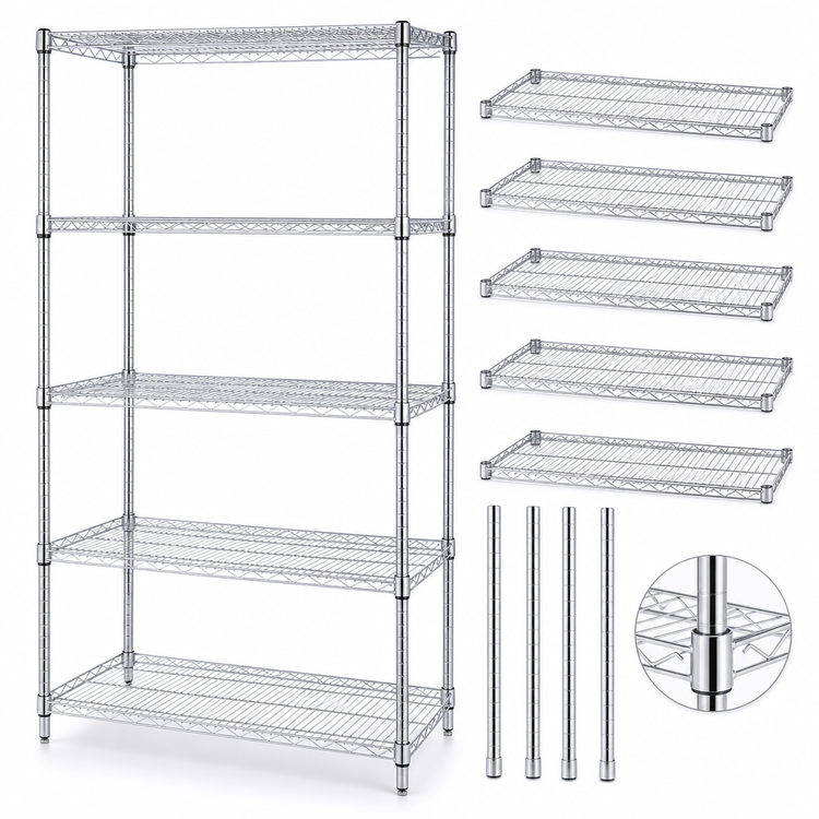 Product image #3 for Quantum 5-Shelf Wire Shelving Starter Kit, 54 x 14 x 74 Inches, Chrome Plated