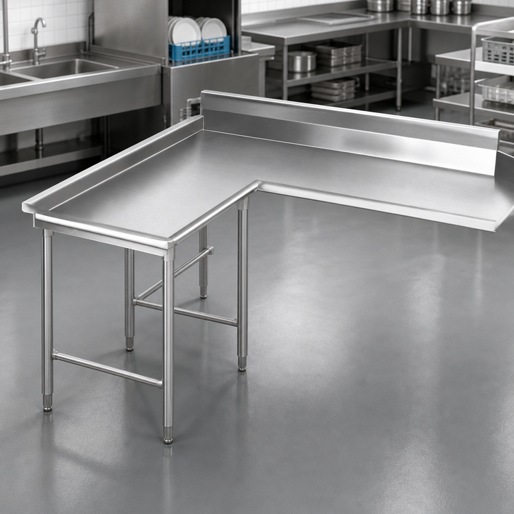 Product image #3 for Eagle Spec-Master Island Design Clean Dishtable, 60-Inch Machine-to-Corner and Corner-to-End Layout, 30-Inch Working Depth, 14 Gauge 304 Stainless Steel