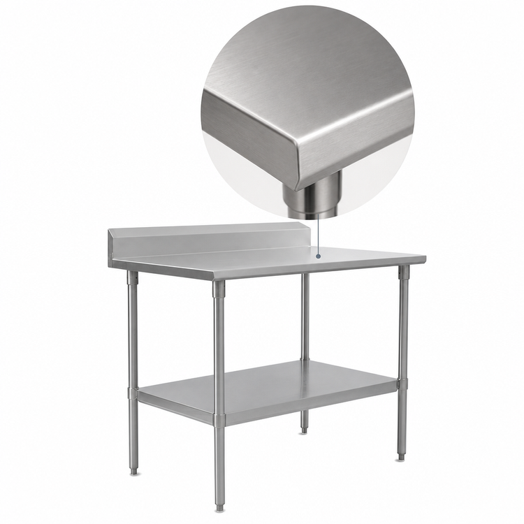 Product image #3 for John Boos Stallion 108"W x 36"D Stainless Steel Work Table with 5" Backsplash and Undershelf