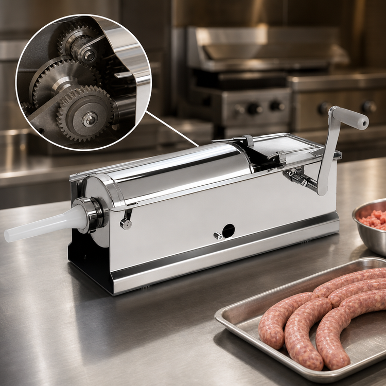 Product image #3 for Trento 18 lb Manual 2-Speed Horizontal Gear Drive Sausage Stuffer with Stainless Steel Cylinder and Sides