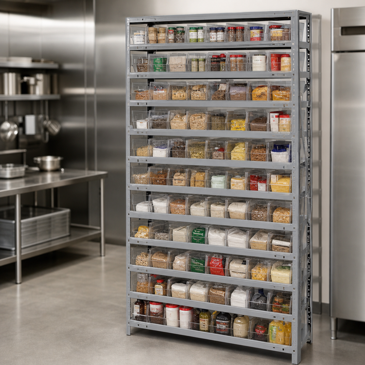 Product image #3 for Quantum Heavy-Duty Stationary Wire Shelving Unit with 13 Shelves and 96 Clear Bins, 36 x 18 x 75 Inches