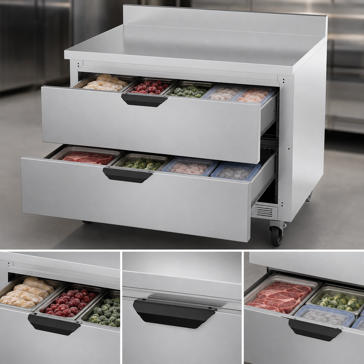Product image #3 for Beverage-Air 36-Inch One-Section Worktop Freezer with 2 Drawers and 4-Inch Backsplash