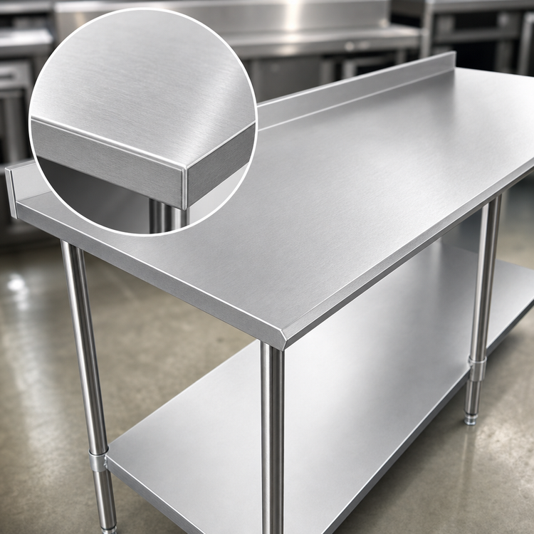 Product image #3 for Duke 24-Inch x 144-Inch Stainless Steel Work Table with 1-1/8-Inch Straight Riser and Galvanized Undershelf