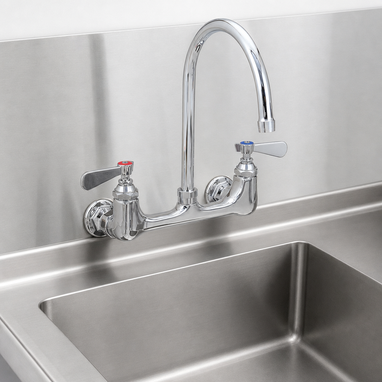 Product image #3 for OptiFlow Heavy Duty Splash-Mounted Gooseneck Faucet, 8" Centers, 5" Spout