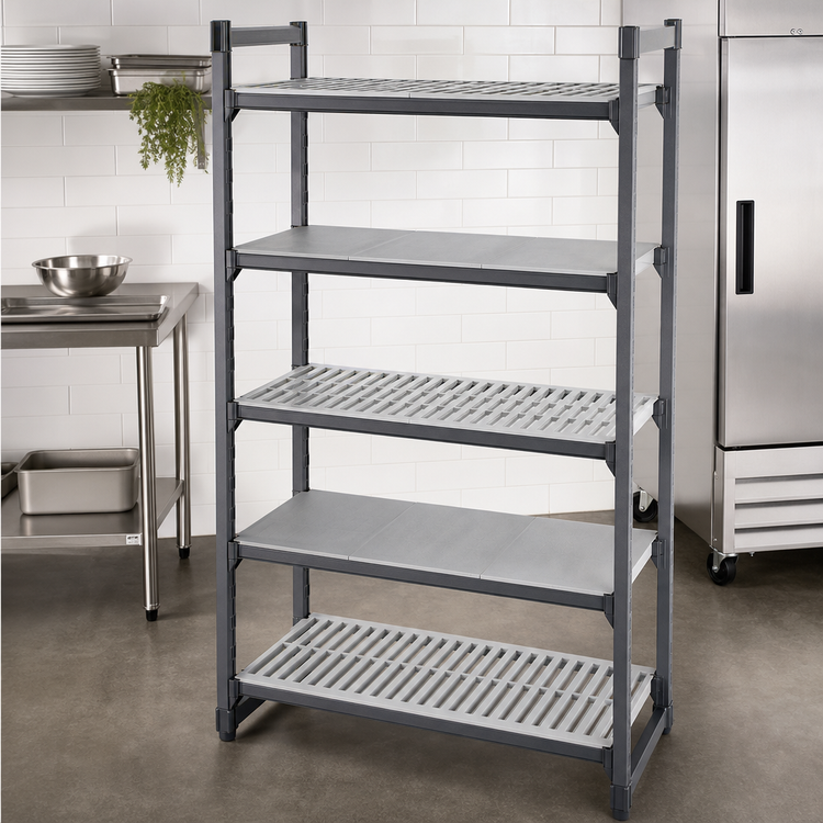 Product image #3 for Cambro Camshelving Basics Plus 24 x 36 Inch 5-Shelf Solid & Vented Shelf Kit, Brushed Graphite