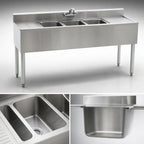 Thumbnail image #3 for Eagle Group 1800 Series B7C-18 3-Compartment Underbar Sink Unit with Dual Drainboards, Faucet, 84 x 20 x 33-1/2 in.