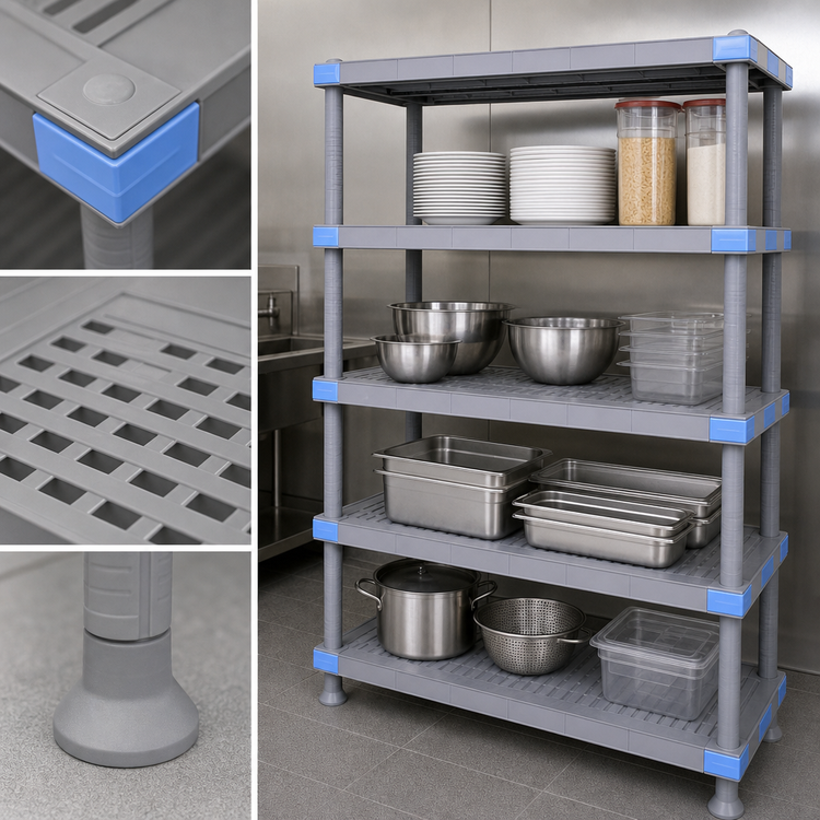 Product image #3 for Quantum Millenia 42"W x 21"D x 86"H Gray Polymer Solid Shelving Starter Unit, 4 Shelves
