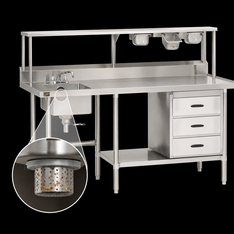 Product image #3 for Duke 18 x 18 Inch 1-Compartment Stainless Steel Sink with Crumb-Cup Drain
