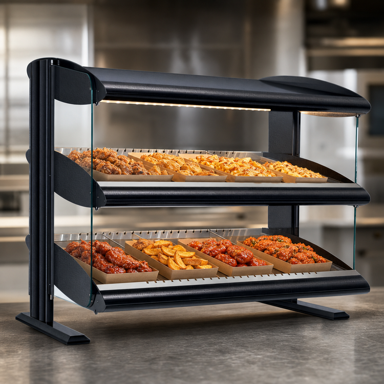 Product image #3 for Hatco HXMS-30D 30-Inch Countertop Slanted Heated Merchandiser Warmer with Dual Shelves and LED Lighting