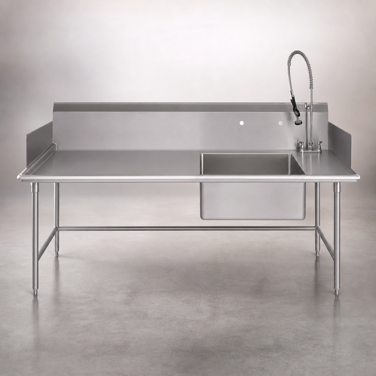Product image #3 for John Boos Pro-Bowl Straight Soiled Dishtable with 20-Inch Pre-Rinse Sink Bowl, Left-to-Right, 96 Inch