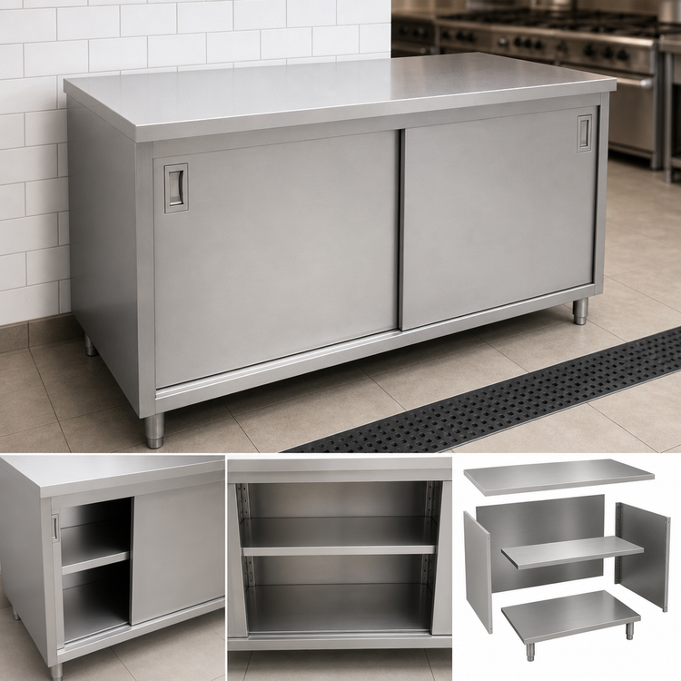 Product image #3 for Omcan USA Enclosed Stainless Steel Work Table with Sliding Door Cabinet Base, 48 x 30 x 36 Inches