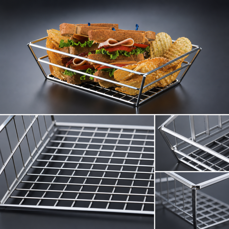 Product image #3 for American Metalcraft Rectangular Stainless Steel Grid-Bottom Serving Basket, 9 x 6 x 2-1/2 Inches
