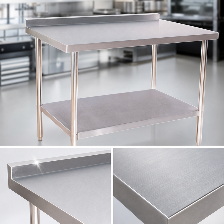 Product image #3 for Klinger's Trading 72" x 30" 16-Gauge Stainless Steel Top Work Table with Undershelf and 2" Rear Up-Turn