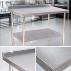 Thumbnail image #3 for Klinger's Trading 16GA-ABST3072 72 x 30 in Stainless Steel Work Table, 16-Gauge Top, Undershelf, 2-in Rear Upturn
