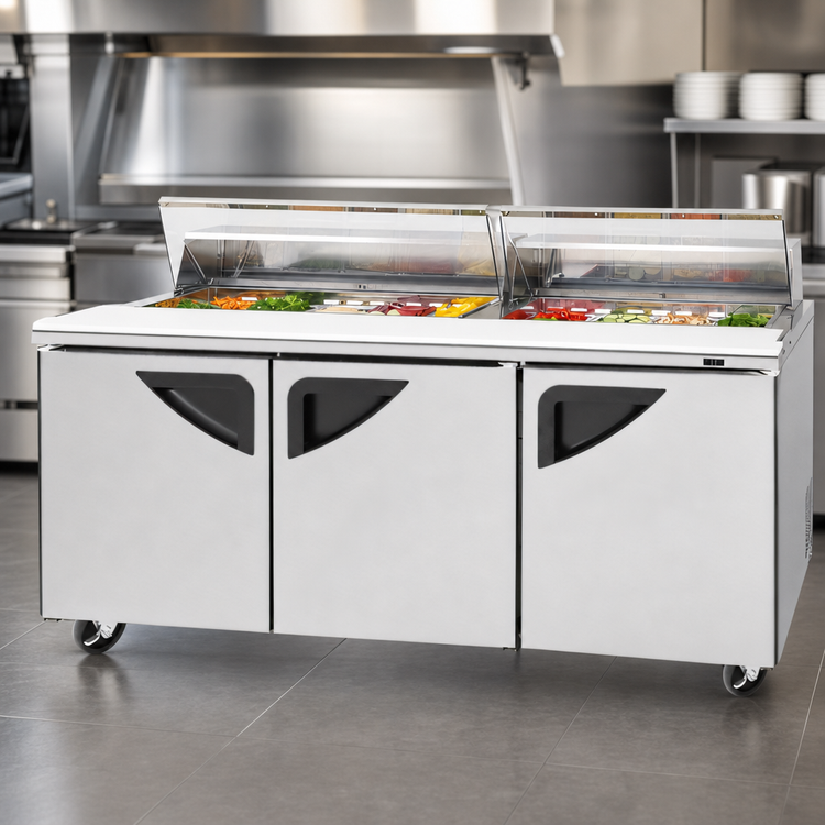 Product image #3 for Turbo Air Super Deluxe 72-5/8-Inch Three-Section Sandwich/Salad Prep Table with Clear Lid