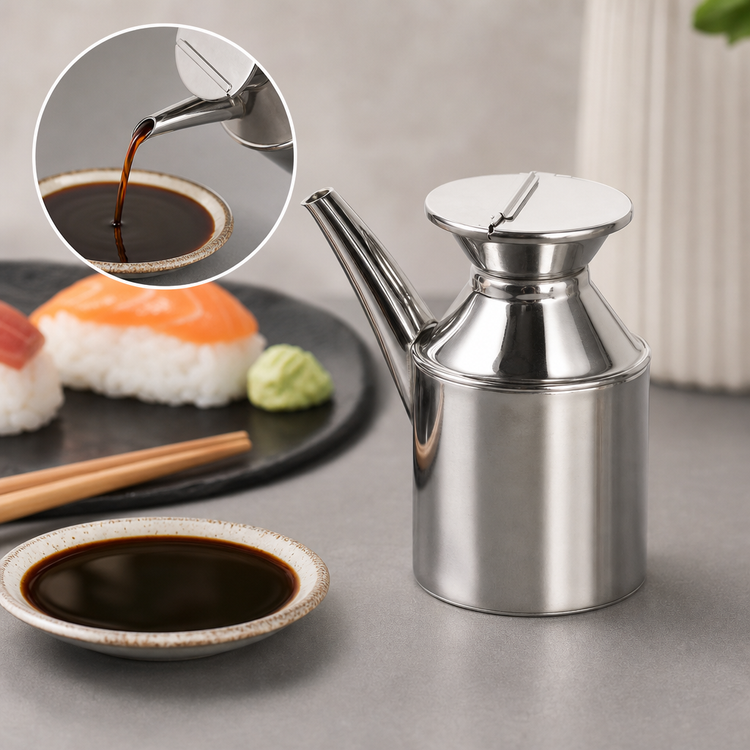 Product image #3 for Town Equipment Stainless Steel 13 oz. Soy Sauce Dispenser with Hinged Cover, Handleless, Dozen Pack