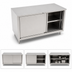 Thumbnail image #3 for John Boos 48 Inch x 36 Inch Flat Top Stainless Steel Enclosed Work Table with Cabinet Base and Sliding Doors