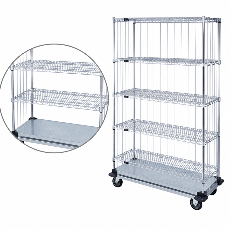 Product image #3 for Quantum 48-Inch x 24-Inch x 70-Inch Mobile Enclosure Cart with 5 Shelves, Chrome-Plated Finish