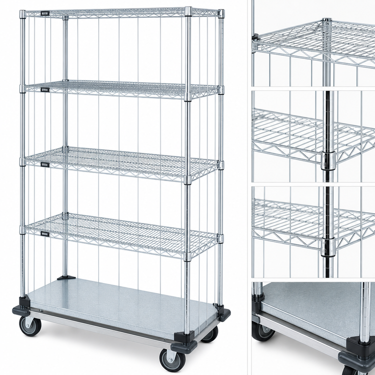 Product image #3 for Quantum 60-Inch W x 24-Inch D x 81-Inch H Chrome Mobile Enclosure Cart with 5 Shelves