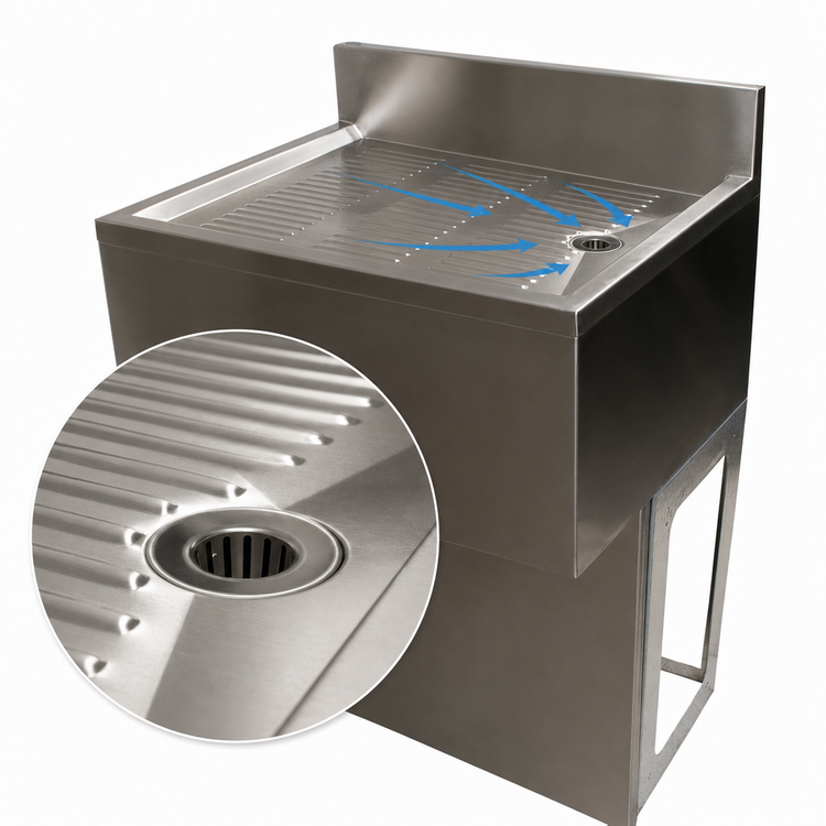 Product image #3 for 36-Inch Freestanding Underbar Drain Board with Open Base and Included Drain