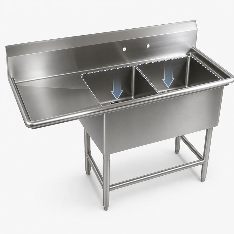 Product image #3 for John Boos Pro-Bowl 2-Compartment Stainless Steel Sink with 18-Inch Left Drainboard, 62-3/16 Inch Wide