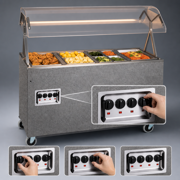 Product image #3 for Vollrath 2-Series Affordable Portable 3-Well Mobile Hot Food Station with Lighted Buffet Breath Guard and Enclosed Base