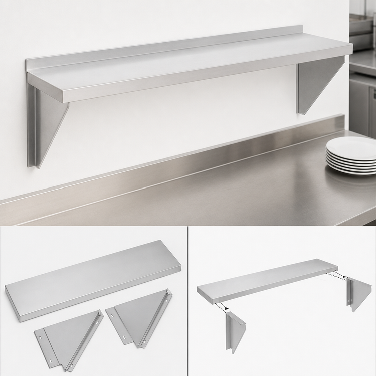 Product image #3 for Solid Knock-Down Stainless Steel Wall Shelf, 60 x 12 Inches