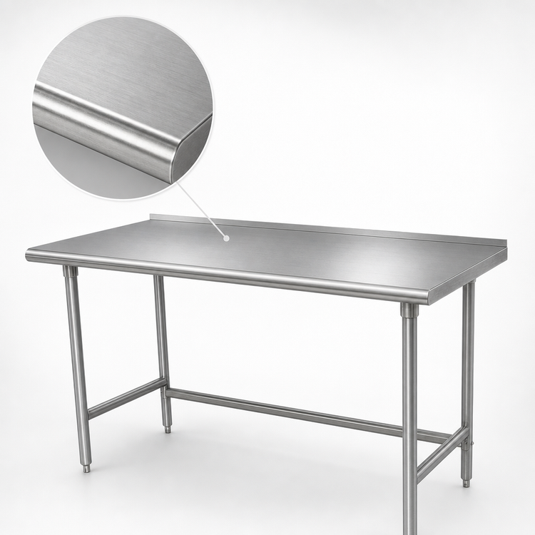 Product image #3 for Advance Tabco 108-Inch x 24-Inch 14-Gauge 304 Stainless Steel Work Table with 1-1/2-Inch Rear Splash and Galvanized Open Base