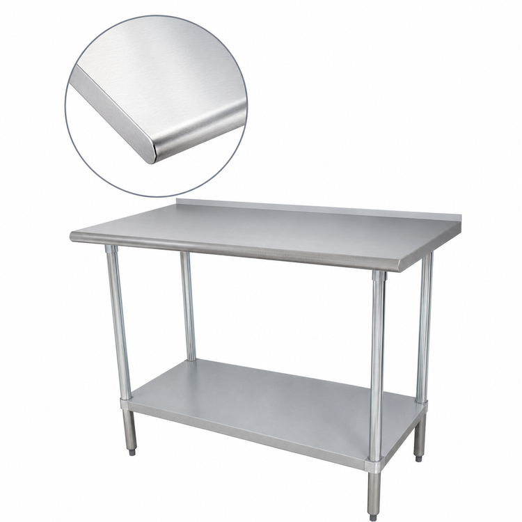 Product image #3 for Advance Tabco Special Value Series 48-inch x 30-inch Stainless Steel Work Table with 1-1/2-inch Rear Splash and Adjustable Undershelf
