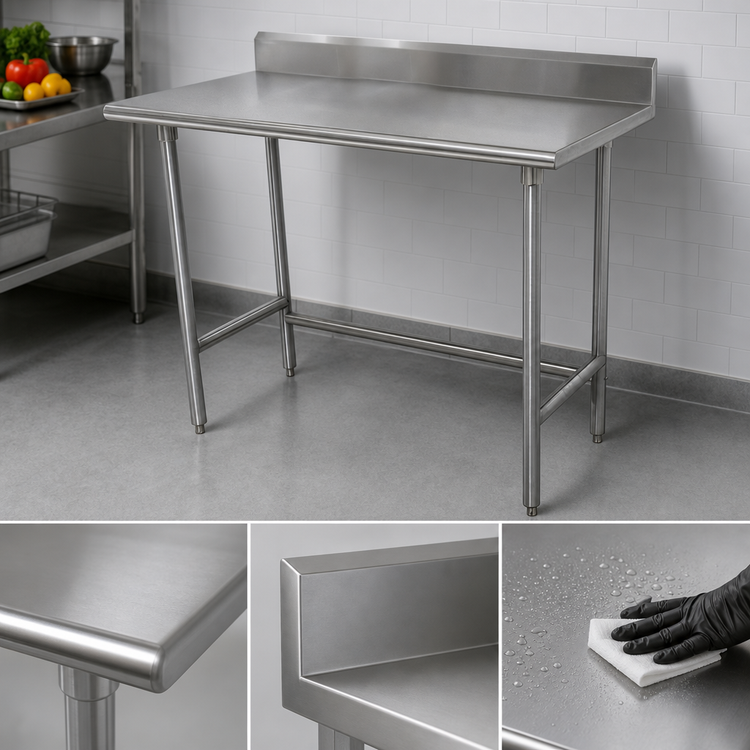 Product image #3 for Advance Tabco Special Value 48" x 36" 16-Gauge 304 Stainless Steel Open Base Work Table with 5" Backsplash