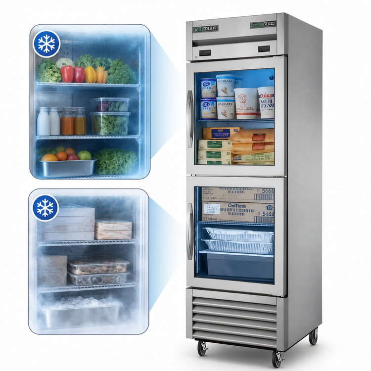 Product image #3 for One-Section Dual-Temperature Reach-In Refrigerator/Freezer with Framed Glass Half Doors