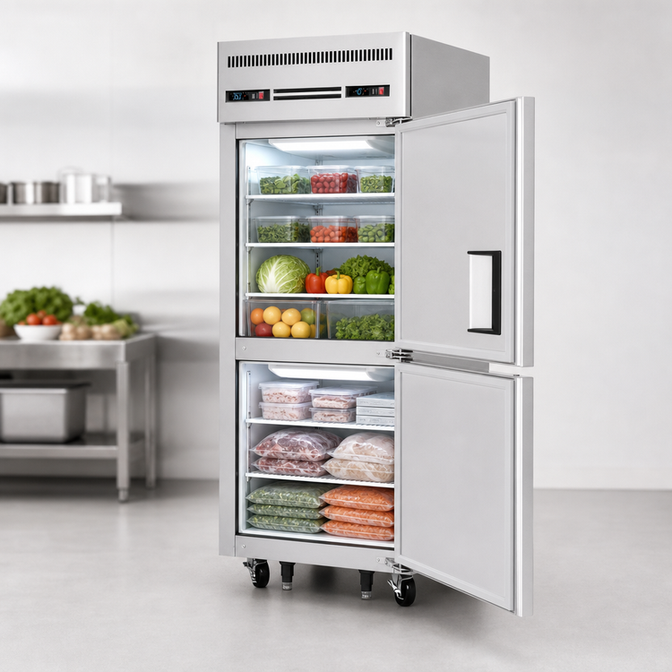 Product image #3 for Everest Refrigeration ESRFH2 One-Section Dual Temperature Reach-In Refrigerator/Freezer Combo with Top-Mounted Compressor and Half Doors